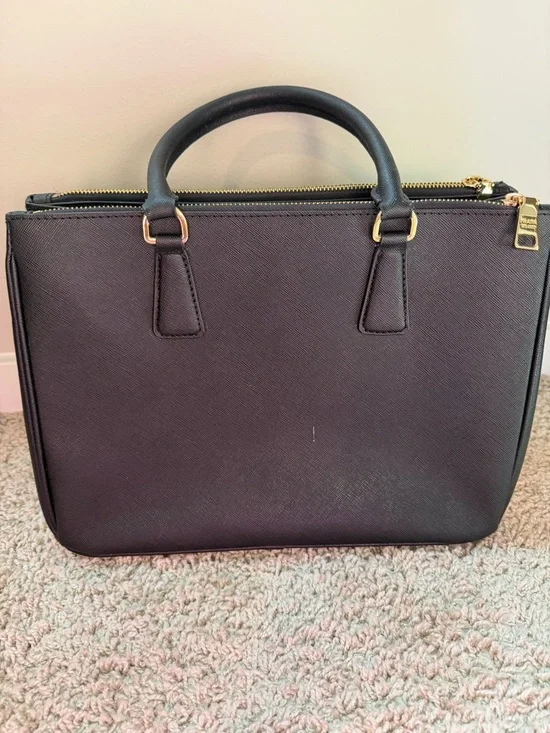 Prada Black Saffiano Double-Zip Satchel with Gold Hardware - Picture 2 of 12